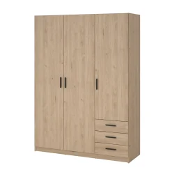 Garde-robe 3 portes Simeon, Meubles de chambre, Penderie de plain-pied, Placard à vêtements, 147x50 h200 cm, Chêne clair