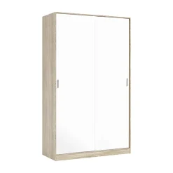 Garde-robe 2 portes Waterbury, Armoire de chambre, Armoire avec 4 étagères et tringle à vêtements, 120x50h200 cm, Chêne et Blanc