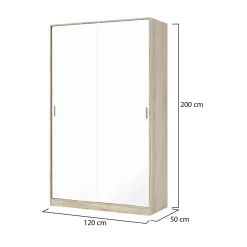 Garde-robe 2 portes Waterbury, Armoire de chambre, Armoire avec 4 étagères et tringle à vêtements, 120x50h200 cm, Chêne et Blanc