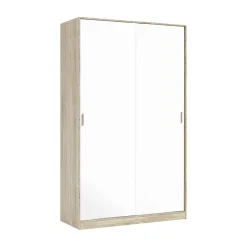Garde-robe 2 portes Waterbury, Armoire de chambre, Armoire avec 4 étagères et tringle à vêtements, 120x50h200 cm, Chêne et Blanc