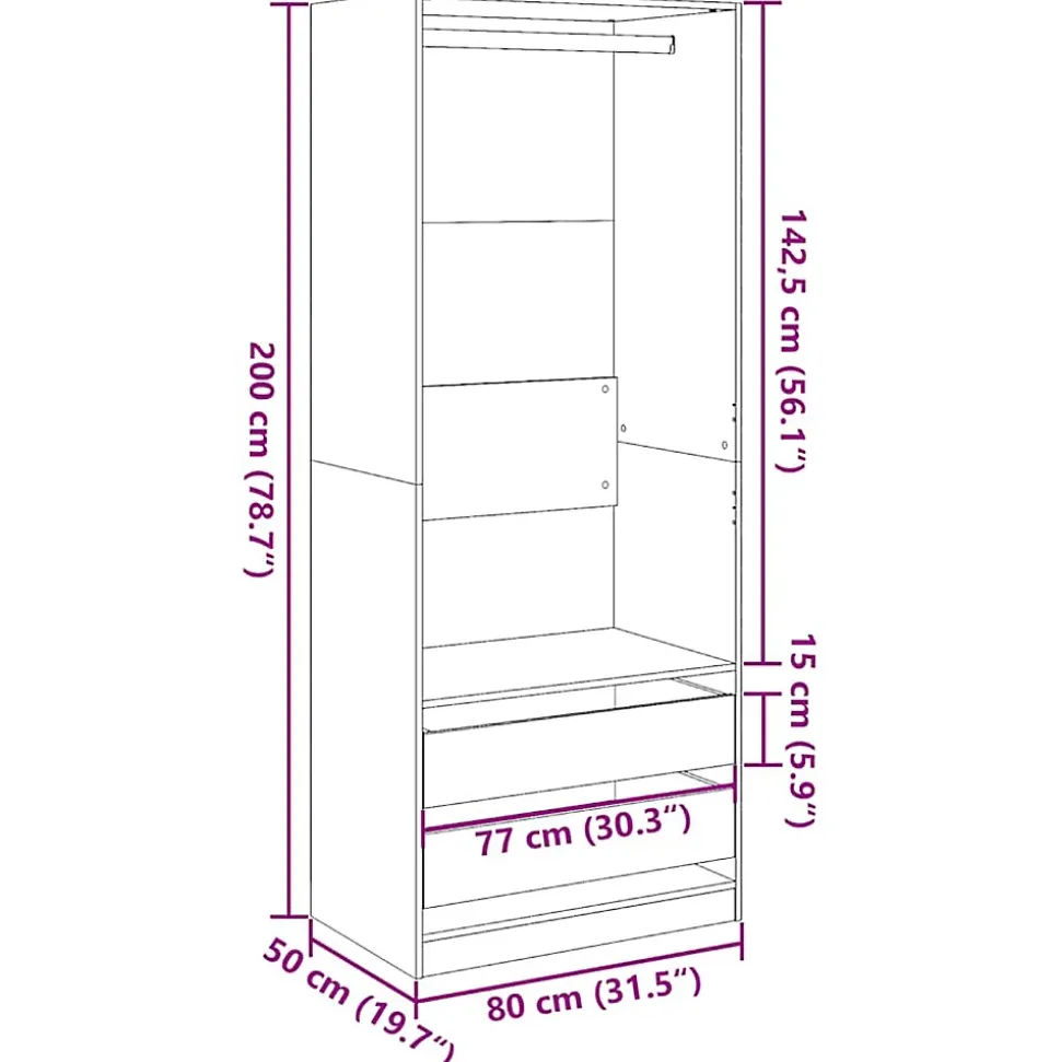 Garde-robe chêne artisanal 80x50x200 cm bois d'ingénierie vidaXL