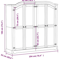 Garde-robe Corona blanc 194x52x186 cm bois de pin massif vidaXL