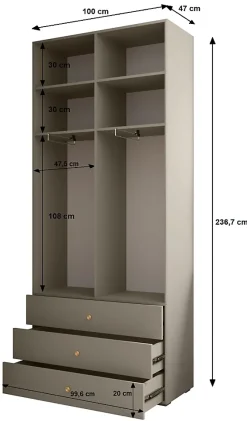 Garde-robe Inova 1 porte battante 236,7/300/47 4 Portes (gris)