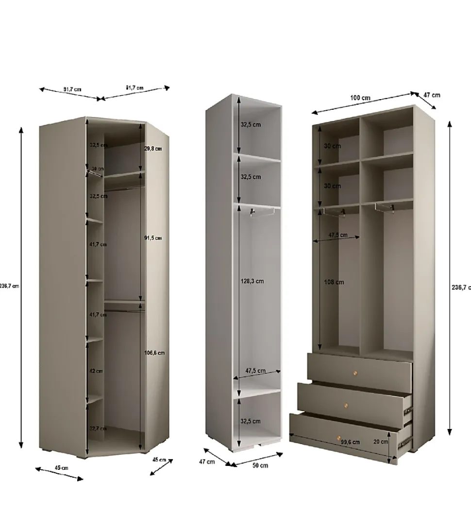 Garde-robe Inova 4 porte battante 236,7/182/47 4 Portes (blanc)
