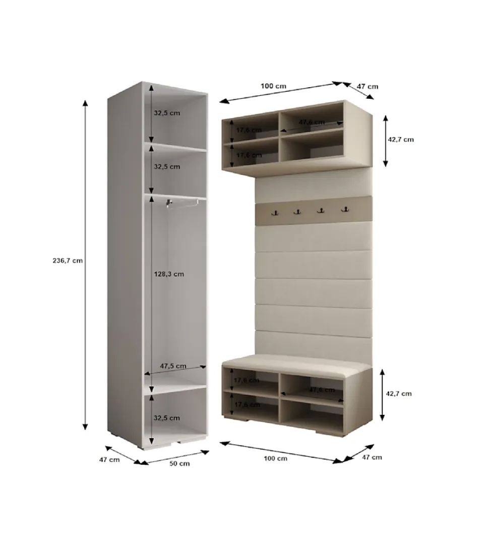 Garde-robe Inova 3 porte battante 236,7/232/47 4 Portes (noir)