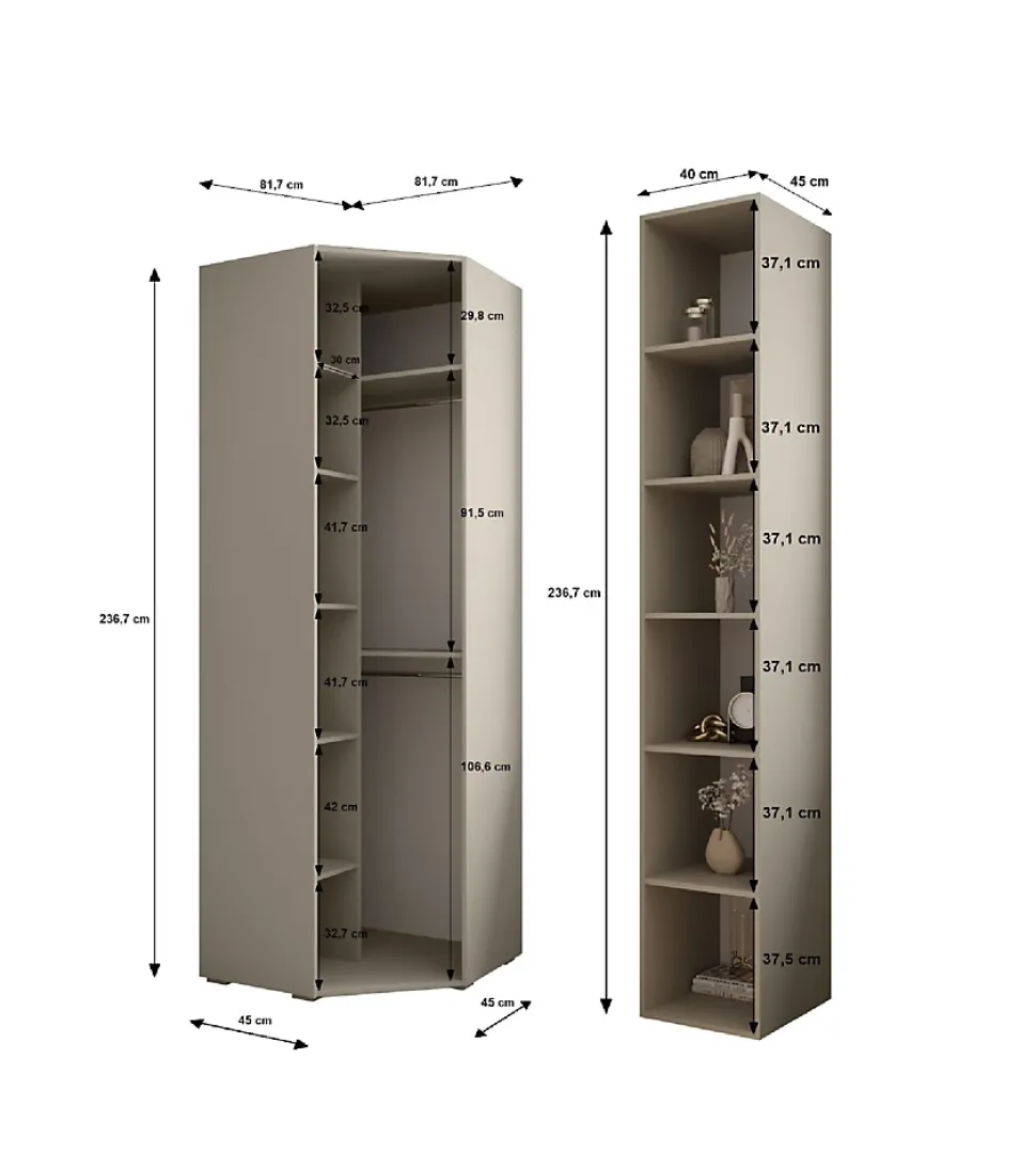 Garde-robe Inova 3 porte battante 236,7/232/47 4 Portes (noir)