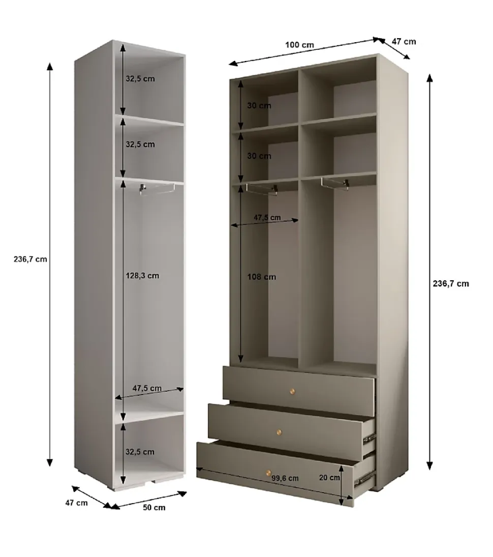 Garde-robe Inova 4 porte battante 236,7/150/47 3 Portes (blanc)