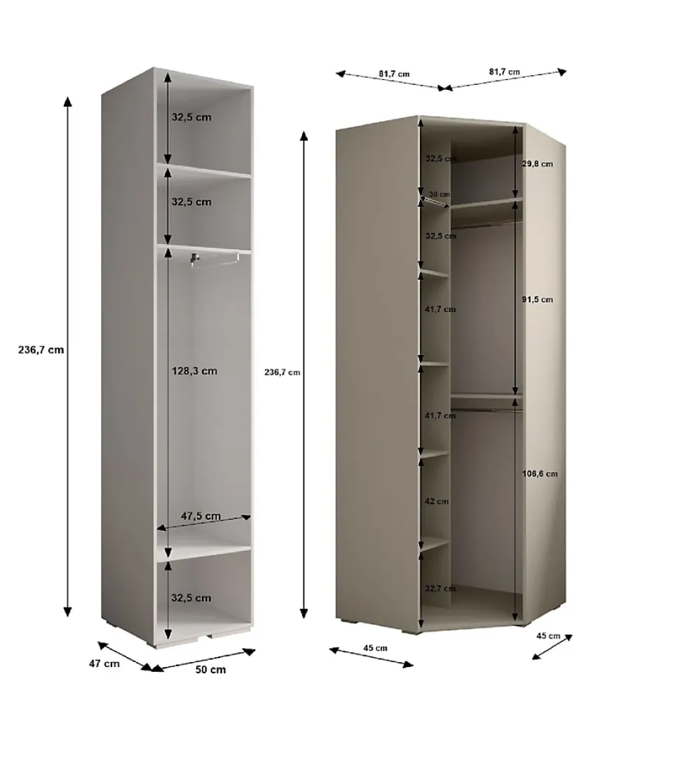 Garde-robe Inova 4 porte battante 236,7/132/47 3 Portes (gris)