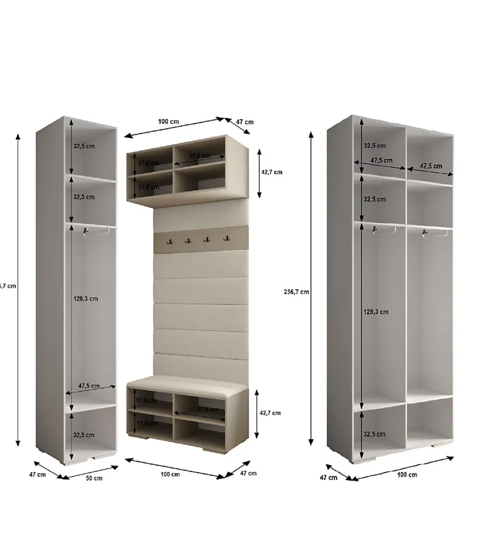 Garde-robe Inova 3 porte battante 236,7/250/47 3 Portes (noir)