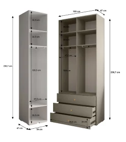 Garde-robe Inova 2 porte battante 236,7/150/47 3 Portes (blanc)