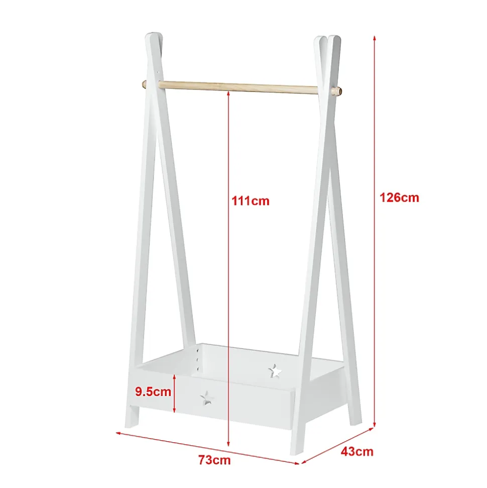 Garde-robe pour enfant Laxe avec compartiment de rangement 126 x 73 x 43 cm blanc en.casa