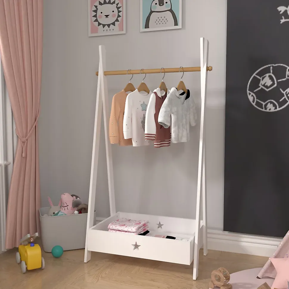 Garde-robe pour enfant Laxe avec compartiment de rangement 126 x 73 x 43 cm blanc en.casa