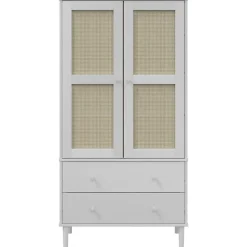 Garde-robe SENJA aspect rotin blanc 90x55x175cm bois massif pin vidaXL
