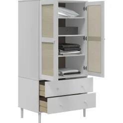 Garde-robe SENJA aspect rotin blanc 90x55x175cm bois massif pin vidaXL