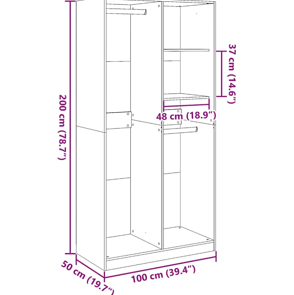 Garde-robe vieux bois 100x50x200 cm bois d'ingénierie vidaXL