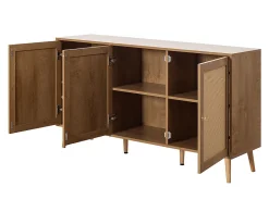 Goto - buffet bas - effet bois et cannage - 3 portes - 140 cm - Best Mobilier