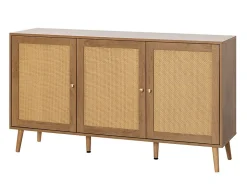 Goto - buffet bas - effet bois et cannage - 3 portes - 140 cm - Best Mobilier