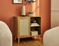 Goto - buffet haut - effet bois et cannage - 2 niches et 1 porte - 80 cm - Best Mobilier