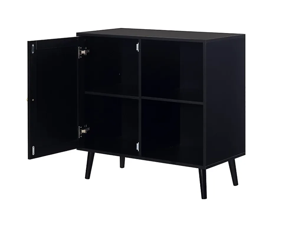 Goto - buffet haut - noir et cannage - 2 niches et 1 porte - 80 cm - Best Mobilier