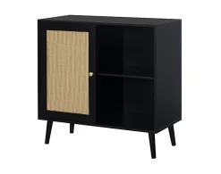 Goto - buffet haut - noir et cannage - 2 niches et 1 porte - 80 cm - Best Mobilier
