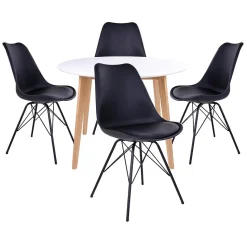 GRAM - Ensemble Table Ronde et Blanche + 4 Chaises Noires