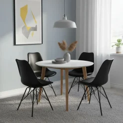 GRAM - Ensemble Table Ronde et Blanche + 4 Chaises Noires