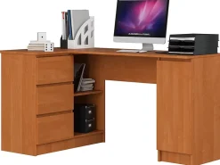 Grand bureau d'angle AKORD gauche B20 Aulne 155 cm 1 porte 3 tiroirs façade Aulne 4 étagères 155x85x77 cm
