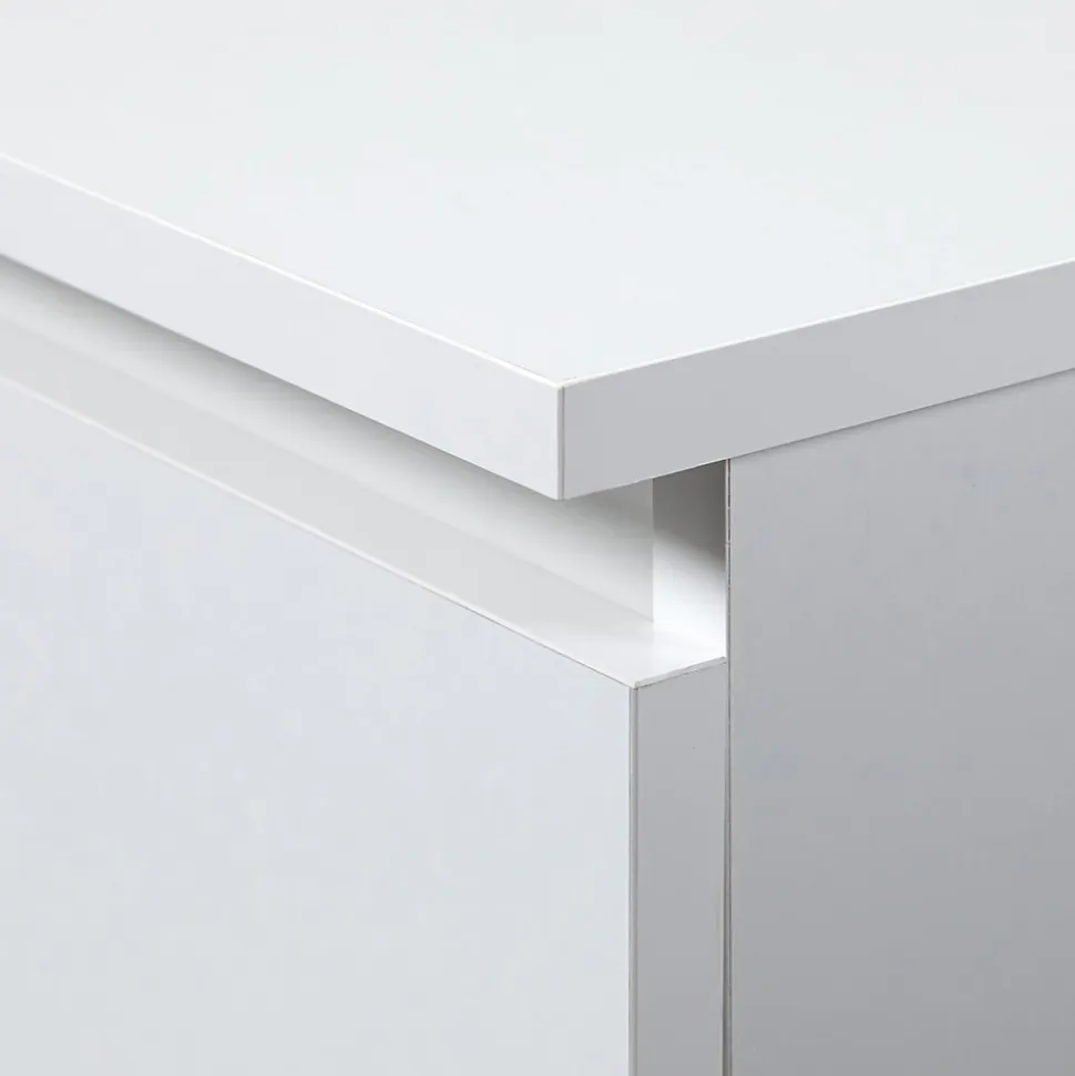 Grand bureau d'angle AKORD gauche B20 Blanc 155 cm 1 porte 3 tiroirs façade Blanche 4 étagères 155x85x77 cm