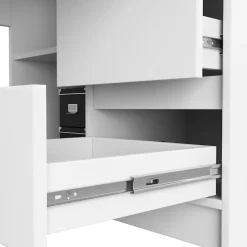 Grand bureau d'angle AKORD droit B20 Blanc 155 cm 1 porte 3 tiroirs façade Blanche 4 étagères 155x85x77 cm