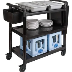 Grand Chariot de service alu noir 3 plateaux roues pivotantes