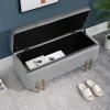 Grand pouf coffre de rangement design contemporain - dim. 100L x 40l x 42H cm - piètement métal doré velours gris clair