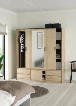 Grande armoire polyvalente Dpuscedd, Meubles multifonctionnels, Casier à chaussures, 181x60 h200 cm, Chêne clair