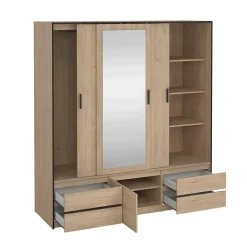 Grande armoire polyvalente Dpuscedd, Meubles multifonctionnels, Casier à chaussures, 181x60 h200 cm, Chêne clair