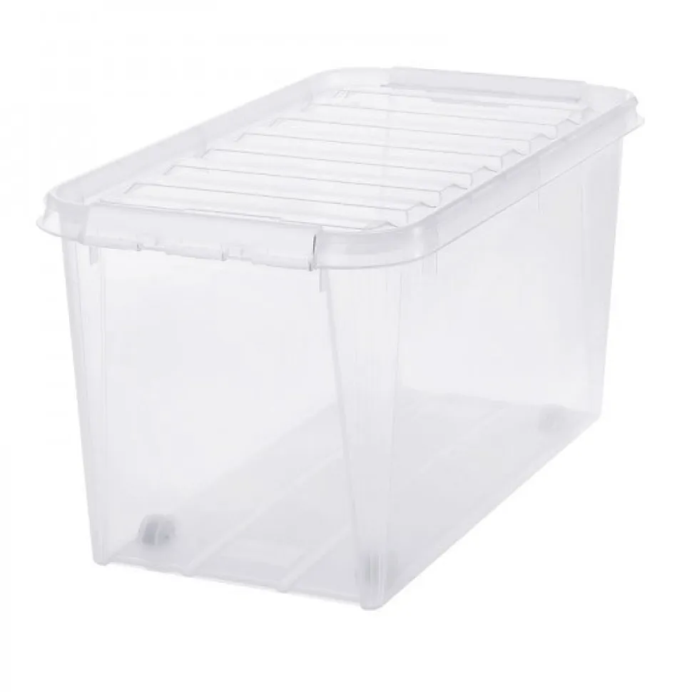 Grande Caisse de rangement à roulettes 70 litres - Clips Blancs
