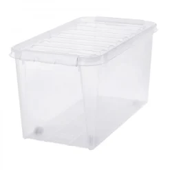 Grande Caisse de rangement à roulettes 70 litres - Clips Blancs