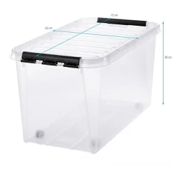Grande Caisse de rangement à roulettes 70 litres - Clips Blancs