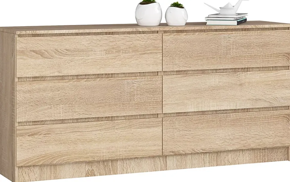 Grande Commode pour le salon AKORD K160 Chêne Sonoma 160 cm 6 tiroirs façade Chêne Sonoma 160x40x77 cm