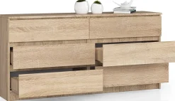 Grande Commode pour le salon AKORD K160 Chêne Sonoma 160 cm 6 tiroirs façade Chêne Sonoma 160x40x77 cm