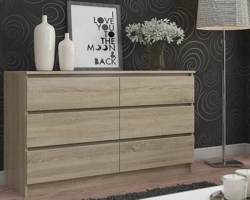 Grande Commode pour le salon AKORD K160 Chêne Sonoma 160 cm 6 tiroirs façade Chêne Sonoma 160x40x77 cm