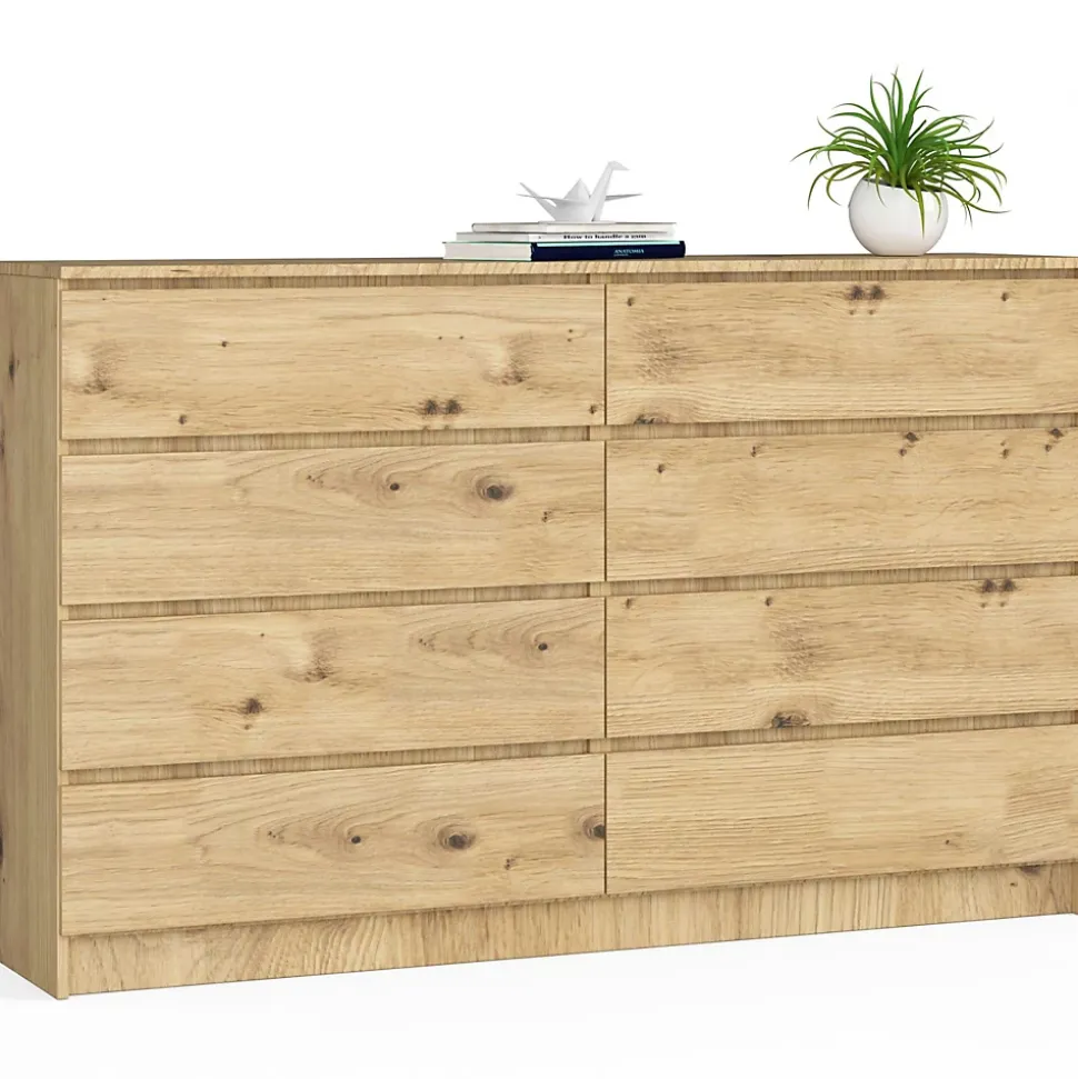 Grande Commode pour le salon AKORD K160 Chêne Artisan 160 cm 8 tiroirs façade Chêne Artisan 160x40x99 cm