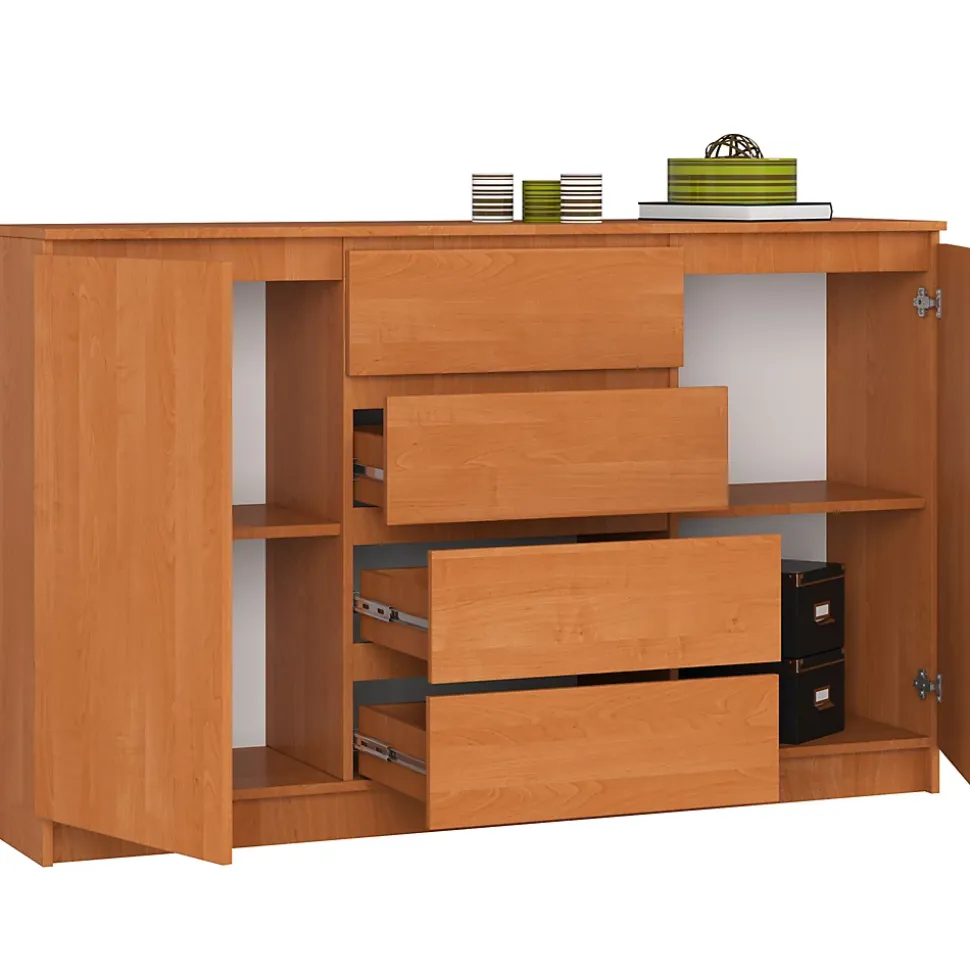 Grande Commode pour le salon AKORD K160 Aulne 160 cm 2 portes 4 tiroirs façade Aulne 4 étagères 160x40x99 cm