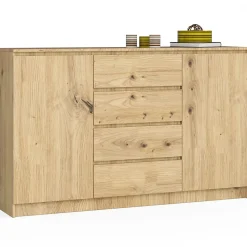 Grande Commode pour le salon AKORD K160 Chêne Artisan 160 cm 2 portes 4 tiroirs façade Chêne Artisan 4 étagères 160x40x99 cm
