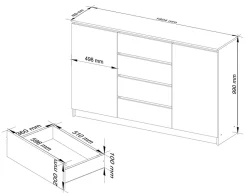 Grande Commode pour le salon AKORD K160 Chêne Artisan 160 cm 2 portes 4 tiroirs façade Chêne Artisan 4 étagères 160x40x99 cm