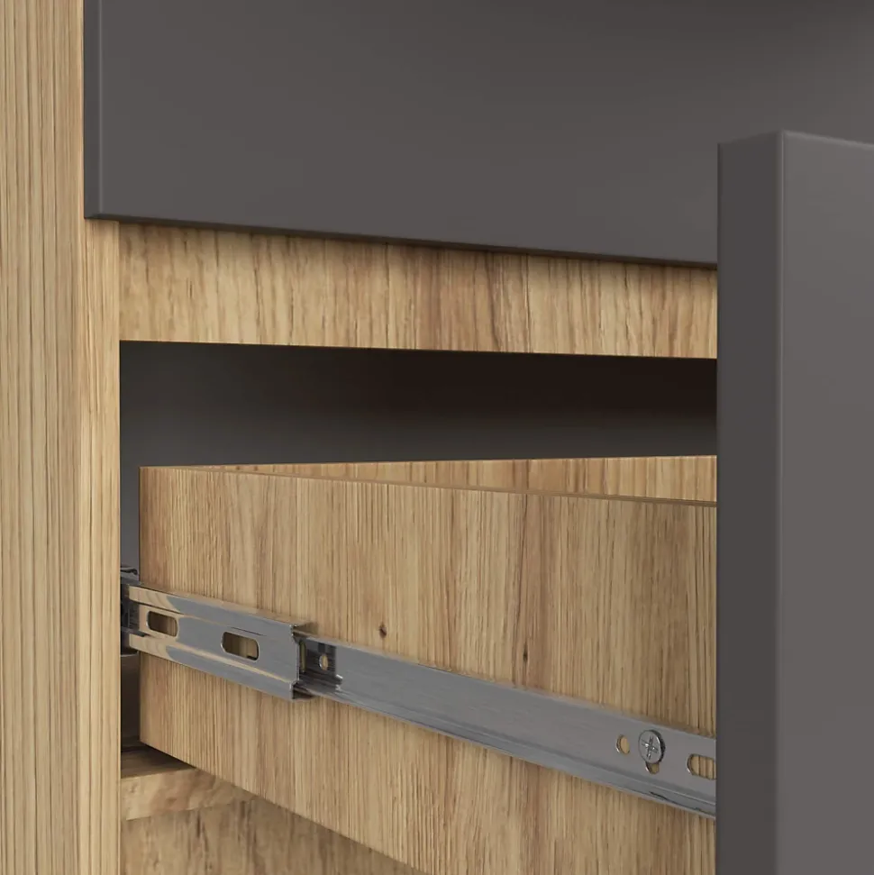 Grande Commode pour le salon AKORD K160 Chêne Artisan 160 cm 10 tiroirs façade Gris Graphite 160x40x121 cm