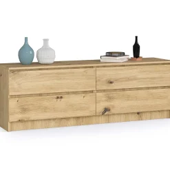 Grande Commode pour le salon AKORD K160 Chêne Artisan 160 cm 4 tiroirs façade Chêne Artisan 160x40x55 cm