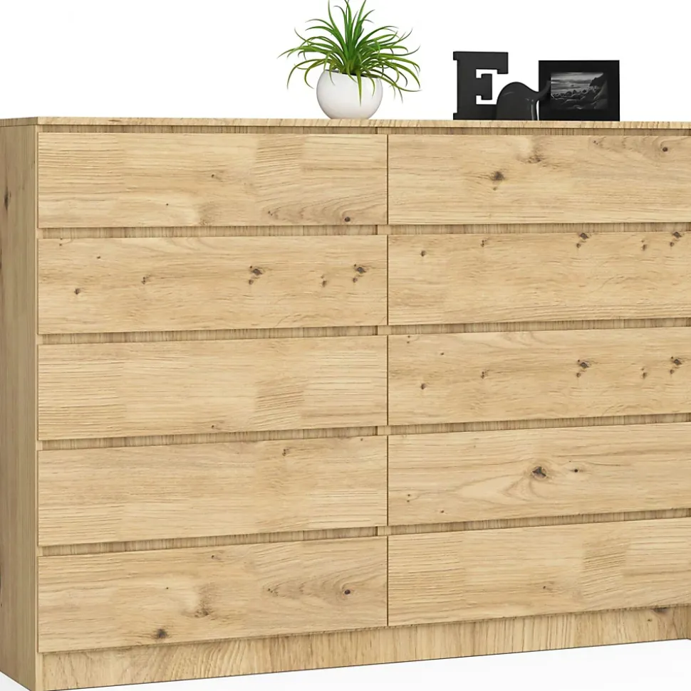 Grande Commode pour le salon AKORD K160 Chêne Artisan 160 cm 10 tiroirs façade Chêne Artisan 160x40x121 cm