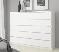 Grande Commode pour le salon AKORD K160 Blanche 160 cm 10 tiroirs façade Blanche 160x40x121 cm