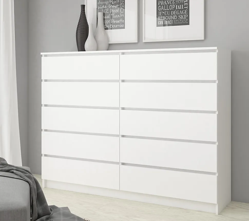 Grande Commode pour le salon AKORD K160 Blanche 160 cm 10 tiroirs façade Blanche 160x40x121 cm
