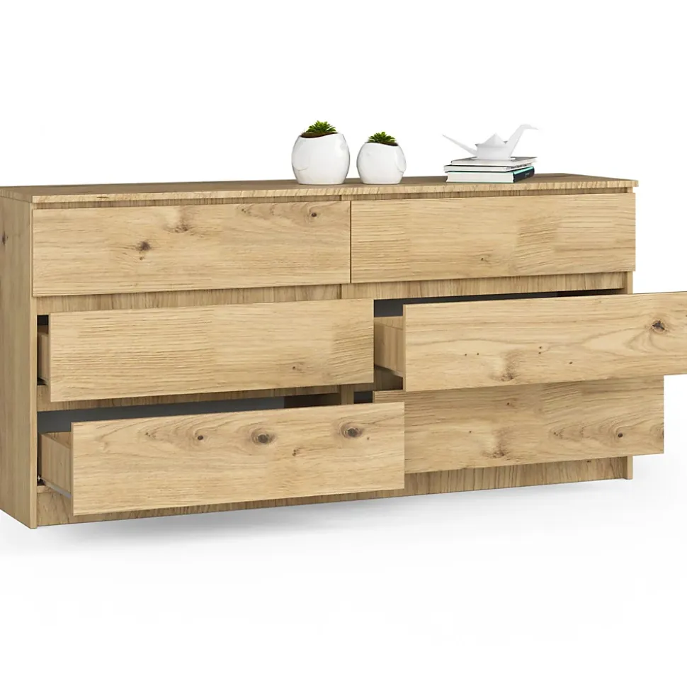Grande Commode pour le salon AKORD K160 Chêne Artisan 160 cm 6 tiroirs façade Chêne Artisan 160x40x77 cm