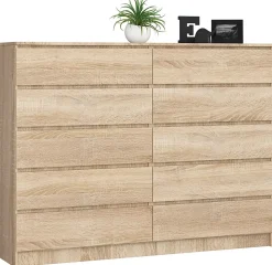 Grande Commode pour le salon AKORD K160 Chêne Sonoma 160 cm 10 tiroirs façade Chêne Sonoma 160x40x121 cm